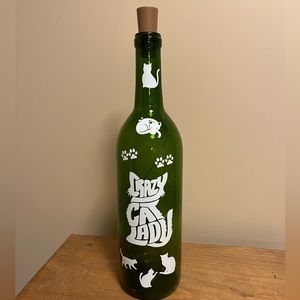 Crazy Cat Lady Decorated Bottle with Lights